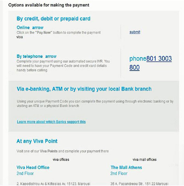 Viva Payment Available Options