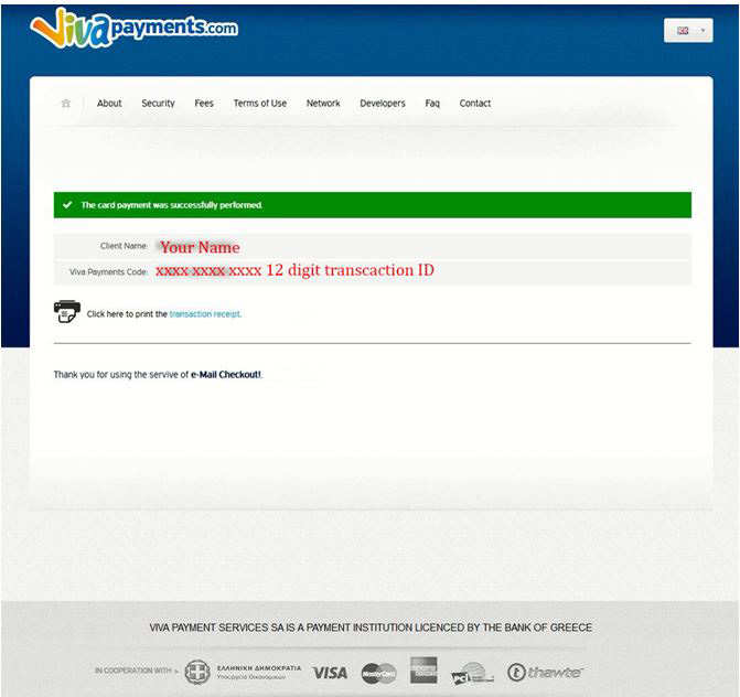 Viva Payment Transaction Receipt